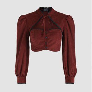 Floral Trim Warm Long Sleeve Crop Top